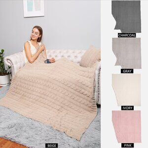 P/S Solid Cable Knitted pattern Luxury Soft Throw Blanket·50x60·Luxury·